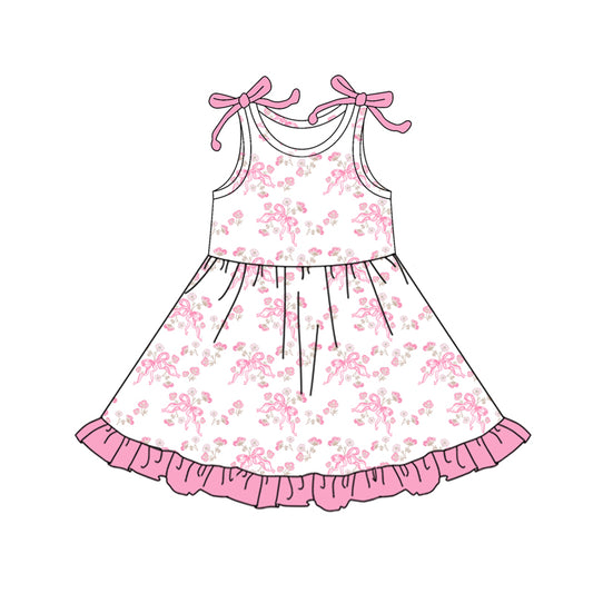 Preorder (moq 5)Baby Girls Sleeveless Pink Bows Flowers Knee Length Dress