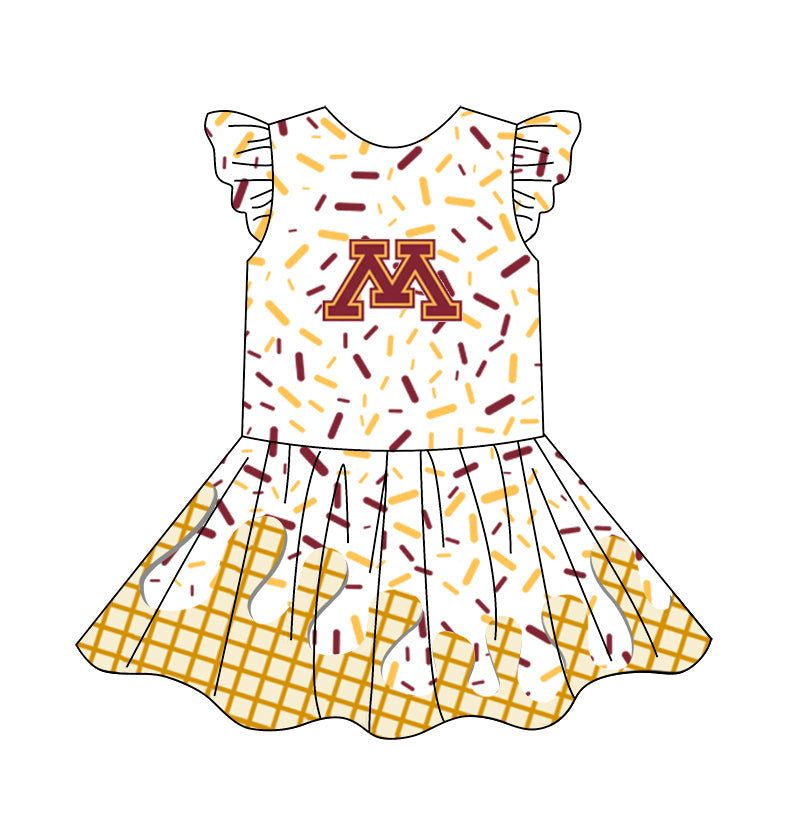 Preorder (moq 5)Baby Girls Flutter Sleeve Drip Sprinkles Team Short Knee Length Dresses