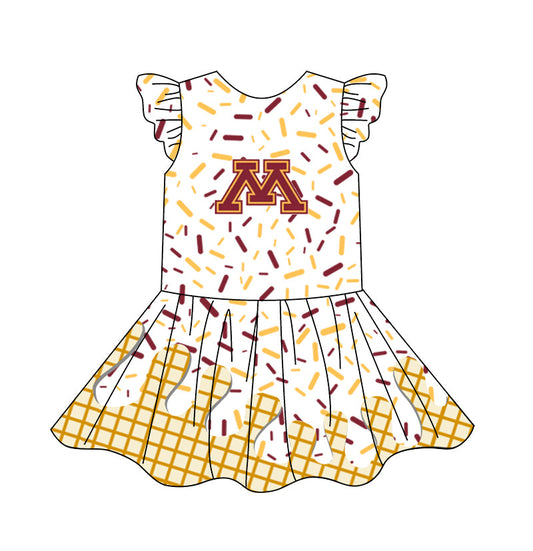 Preorder (moq 5)Baby Girls Flutter Sleeve Drip Sprinkles Team Short Knee Length Dresses