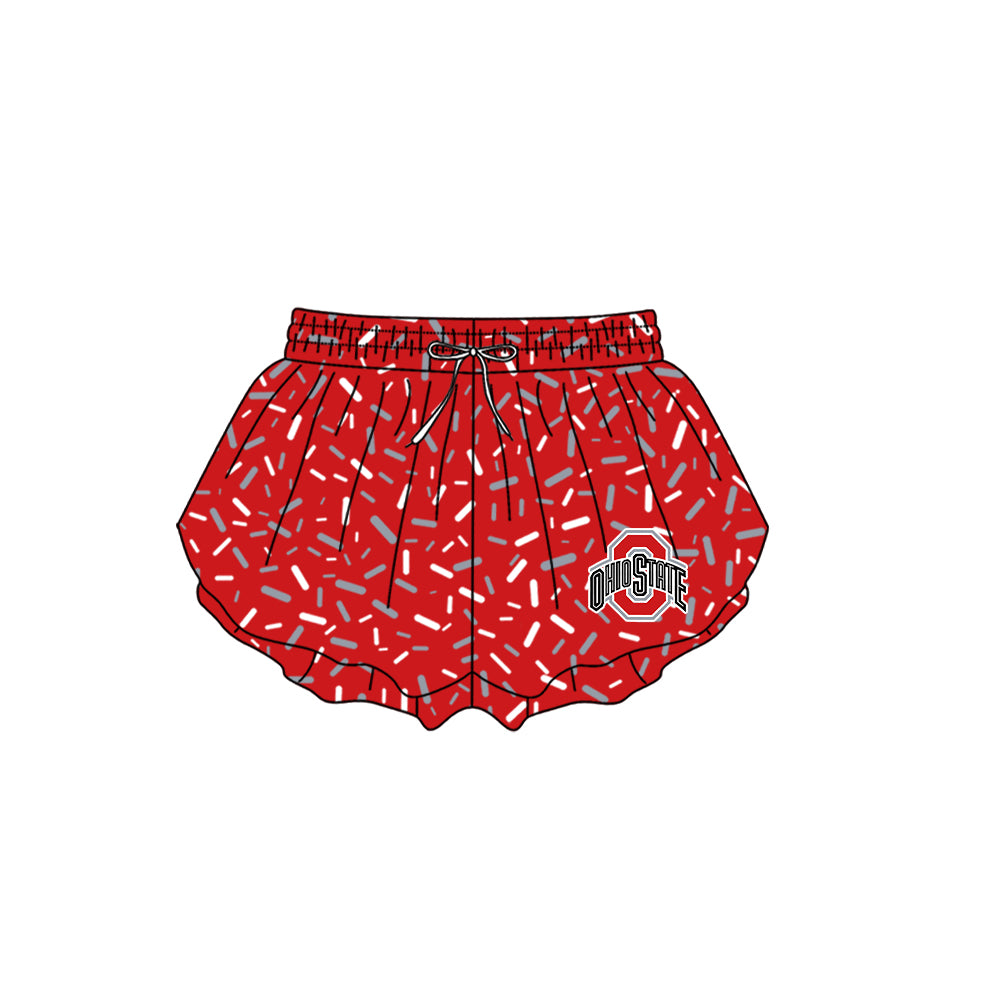 Preorder (moq 5)Baby Girls Red Sprinkles Drip Ohio State Butterfly Shorts Bottom