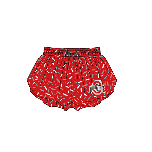 Preorder (moq 5)Baby Girls Red Sprinkles Drip Ohio State Butterfly Shorts Bottom