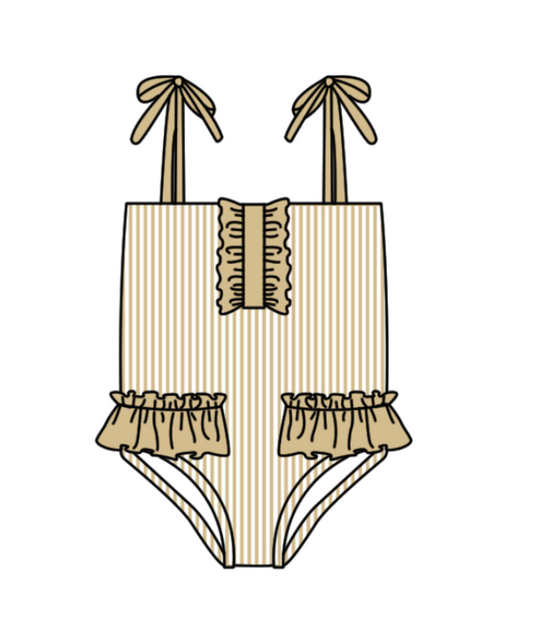 Preorder moq 5 Baby Girls Strap Golden Stripe Team Swimsuits