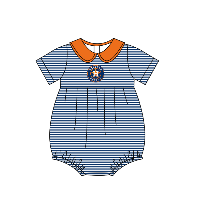 Preorder (moq 5)Baby Girls Short Sleeve Houston Astros Stripe Team Ruffle Rompers
