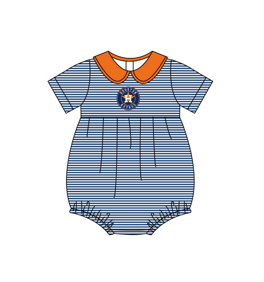 Preorder (moq 5)Baby Girls Short Sleeve Houston Astros Stripe Team Ruffle Rompers