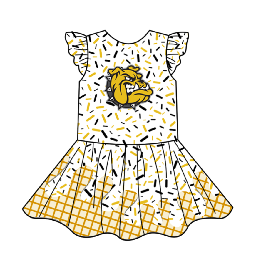 Preorder (moq 5)Baby Girls Flutter Sleeve Drip Sprinkles Team Short Knee Length Dresses