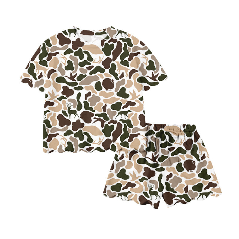 Preorder (moq 5)Baby Girls Southern Dog Ducks Deer Camo Top Scallop Shorts Clothes Sets