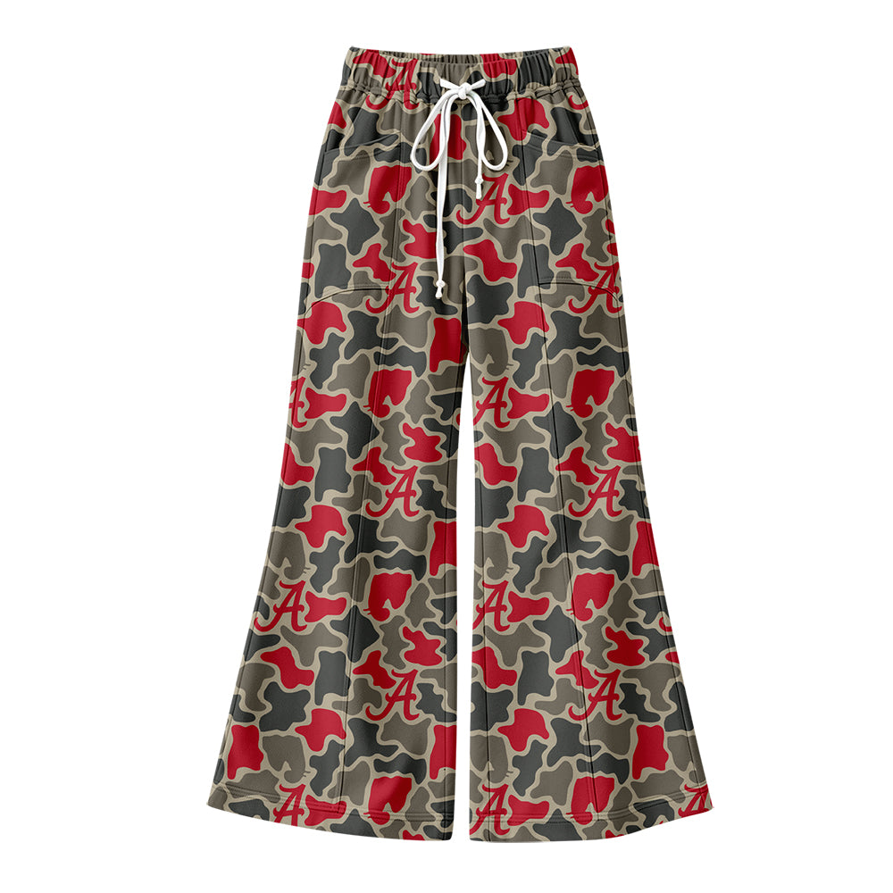 Preorder (moq 5) Women Clothes Alabama Red Grey Camo Letter Print High Waist Flare Bell Bottom Pant