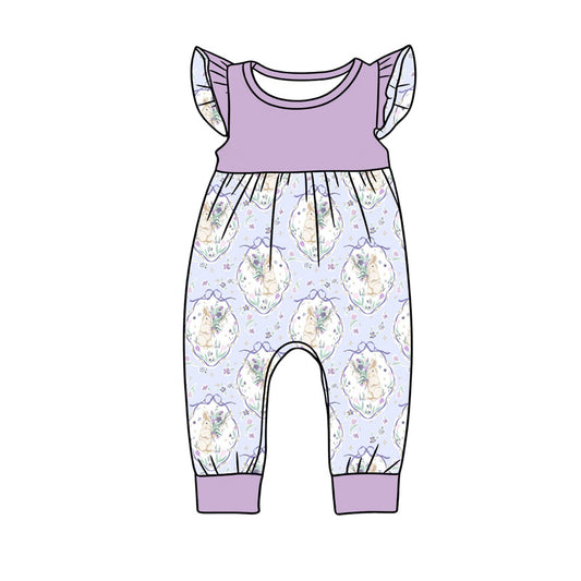 preorder(moq 5) Baby Girls Flutter Sleeve Flower Rabbits Easter Rompers