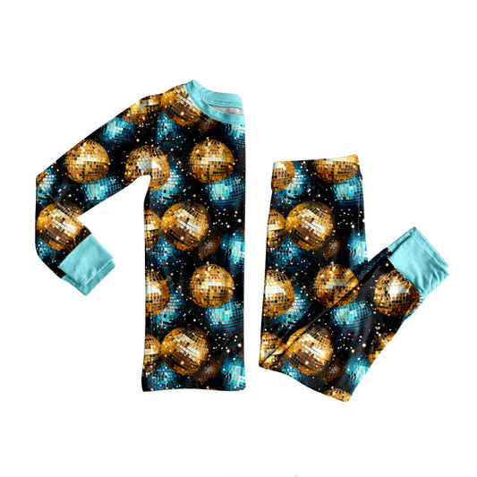 Preorder (moq 20)Baby Boys Bamboo Blue Yellow Balls Happy New Year Pajamas Sets