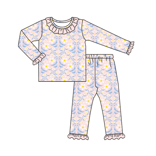 Preorder (moq 5)Baby Girls Colorful Flowers Top Ruffle Pants Pajamas Sets