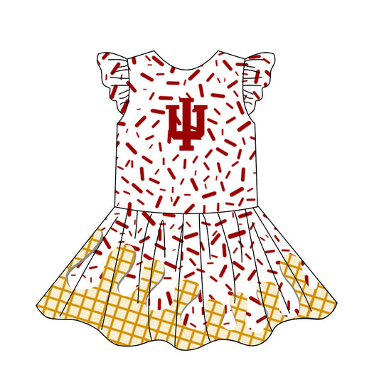 Preorder (moq 5)Baby Girls Flutter Sleeve Drip Sprinkles Team Short Knee Length Dresses
