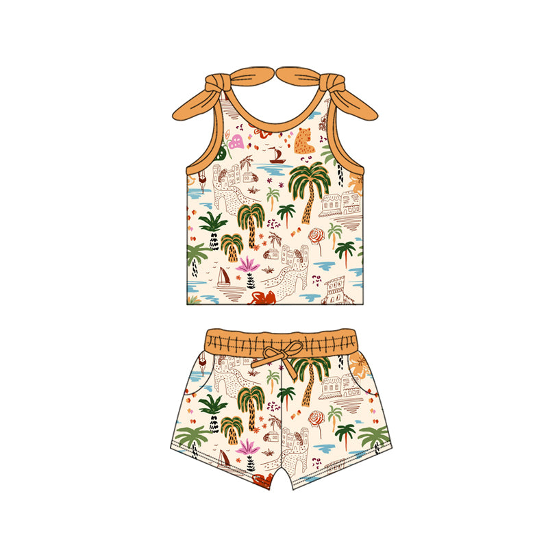 Preorder moq 5 Baby Girls Bows Sleeveless Beach Sea Top Pockets Short Set