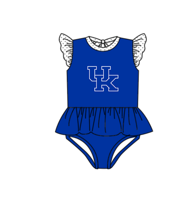 Preorder moq 5 Baby Girls Hot Blue Flutter Sleeve UK Team Swimsuits