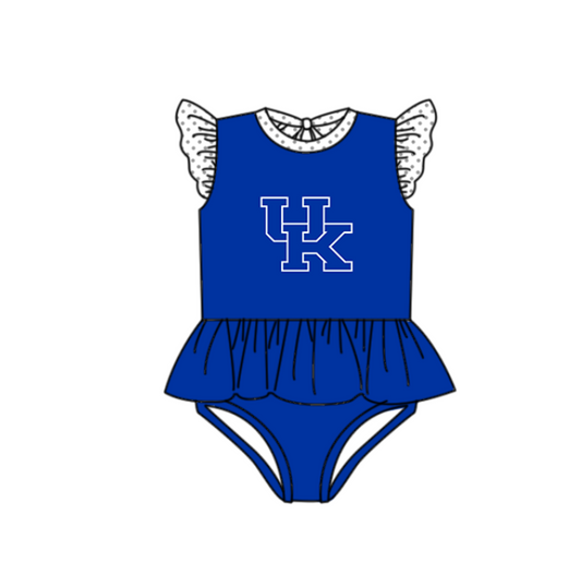 Preorder moq 5 Baby Girls Hot Blue Flutter Sleeve UK Team Swimsuits