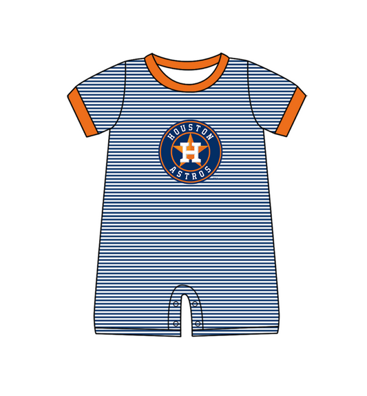 Preorder (moq 5)Baby Boys Short Sleeve Houston Astros Stripe Team Rompers