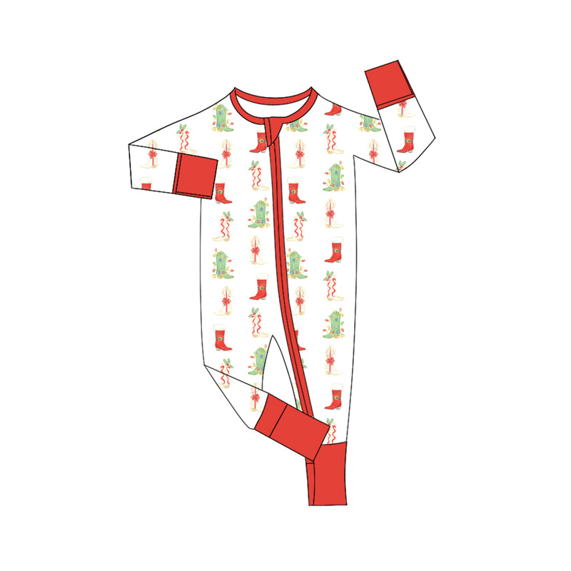 Preorder moq 5 Baby Infant Boys Long Sleeves Holly Boots Plaid Zipper Rompers