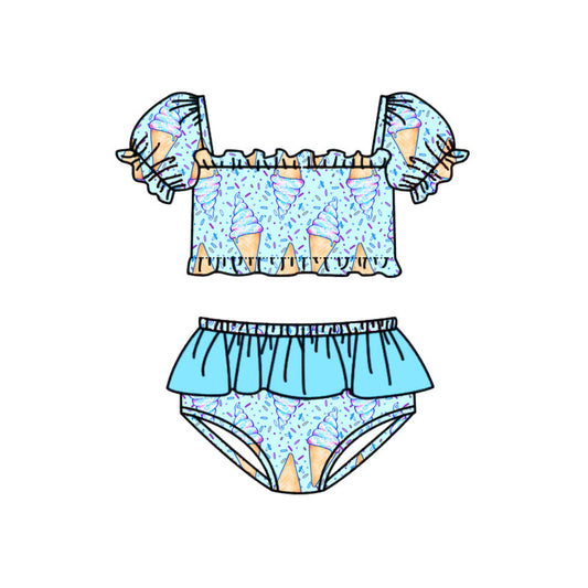 Preorder (moq 5)Baby Girls Short Sleeve Ice Creams Sprinkles Tunic Bummies Swimsuits