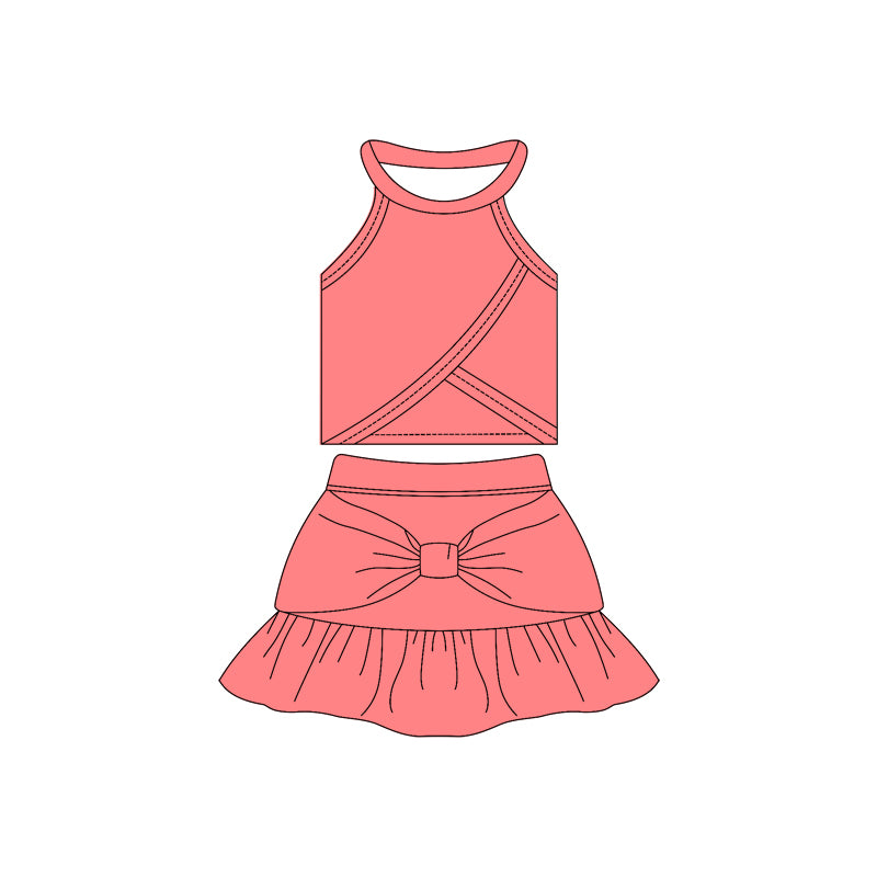 Preorder moq 10 Baby Girls Watermelon Sleeveless Vest Top Bow Ruffle Short Skirts Activity Wear Yoga Set