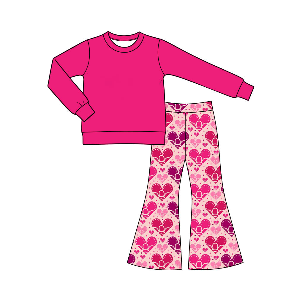 Preorder (moq 5) Baby Girl Clothes Layered Ombre Heart Print Long Sleeve Flare Pant Set