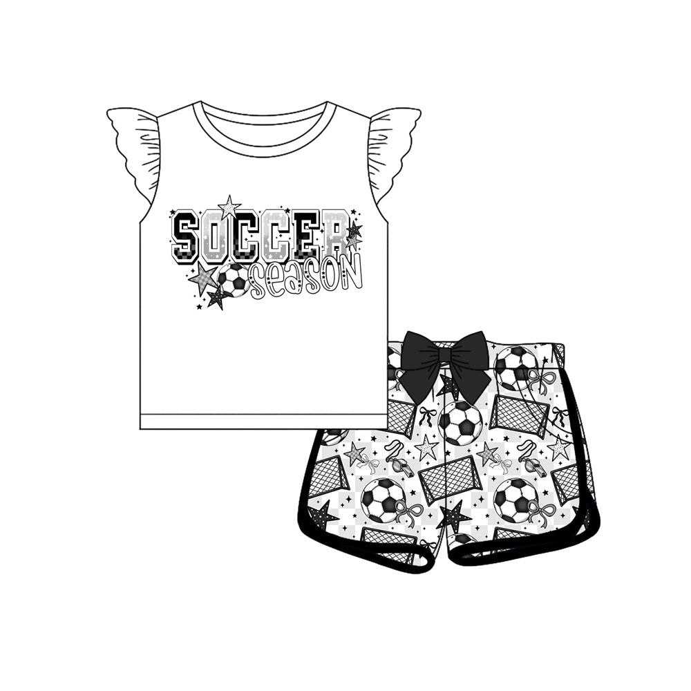 Preorder (moq 5)Baby Girls Soccer Season Footballs Top Pockets Short Team Clothes Sets