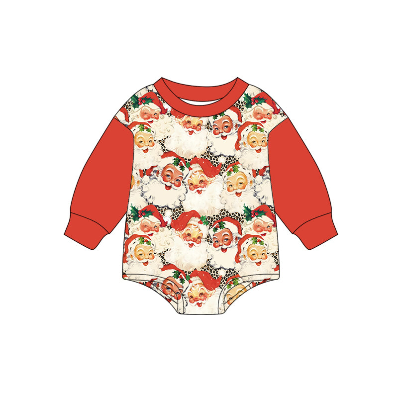 Preorder (moq 5)Baby Girls Red Long Sleeves Leopard Santa Plaid Rompers
