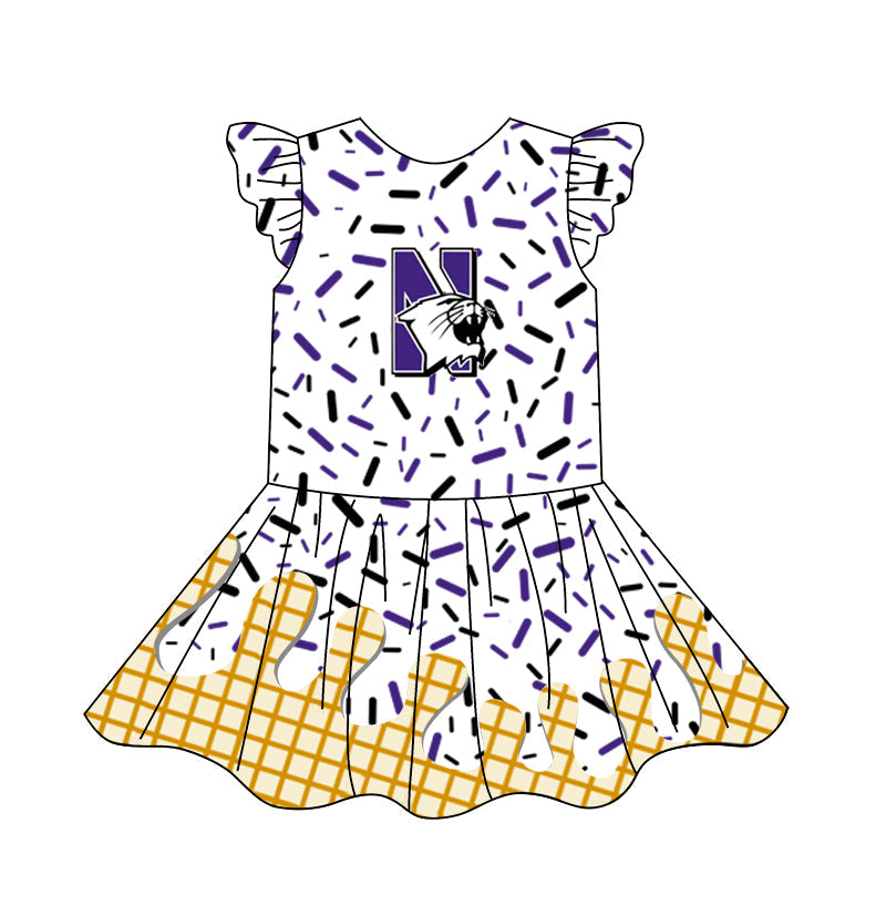 Preorder (moq 5)Baby Girls Flutter Sleeve Drip Sprinkles Team Short Knee Length Dresses