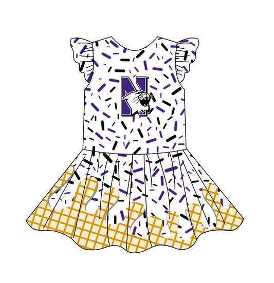 Preorder (moq 5)Baby Girls Flutter Sleeve Drip Sprinkles Team Short Knee Length Dresses