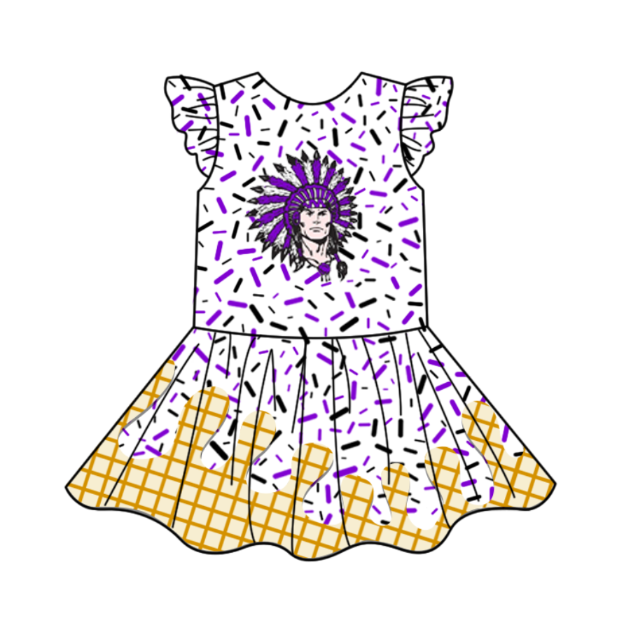 Preorder (moq 5)Baby Girls Flutter Sleeve Drip Sprinkles Team Short Knee Length Dresses