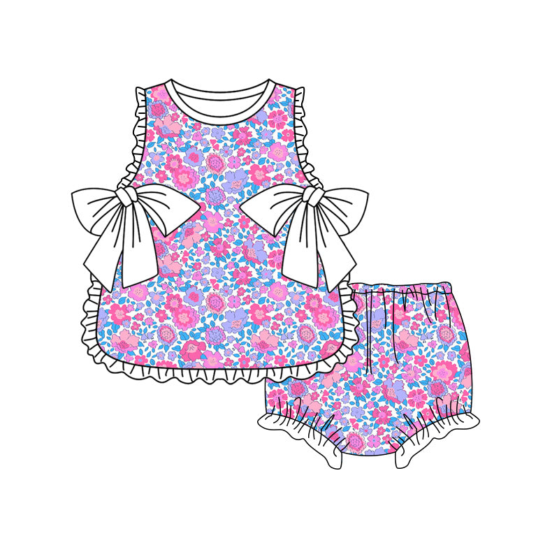 Preorder moq 5 Baby Girls Colorful Flowers Tunic Bummies Short Clothes Set