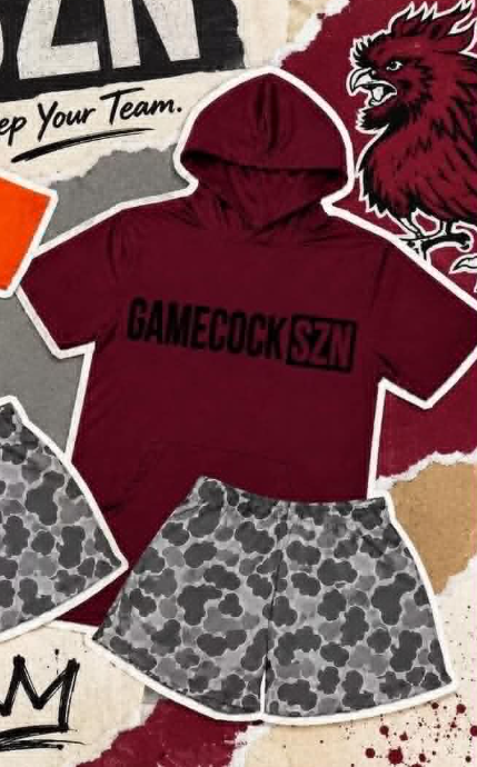 Preorder moq 5 Baby Boys Gamecocks Hooded Shirt Top Camo Shorts Outfits Clothes Set