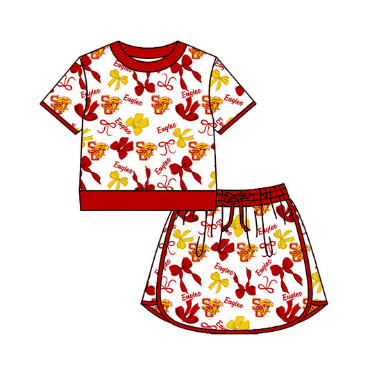 Preorder (moq 5)Baby Girls Bows Eagles Top Skirt Short Team Clothes Set