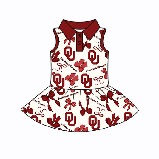 Preorder (moq 5)Baby Girls Red Sleeveless Bows Plaid OC Button Team Knee Length Dresses
