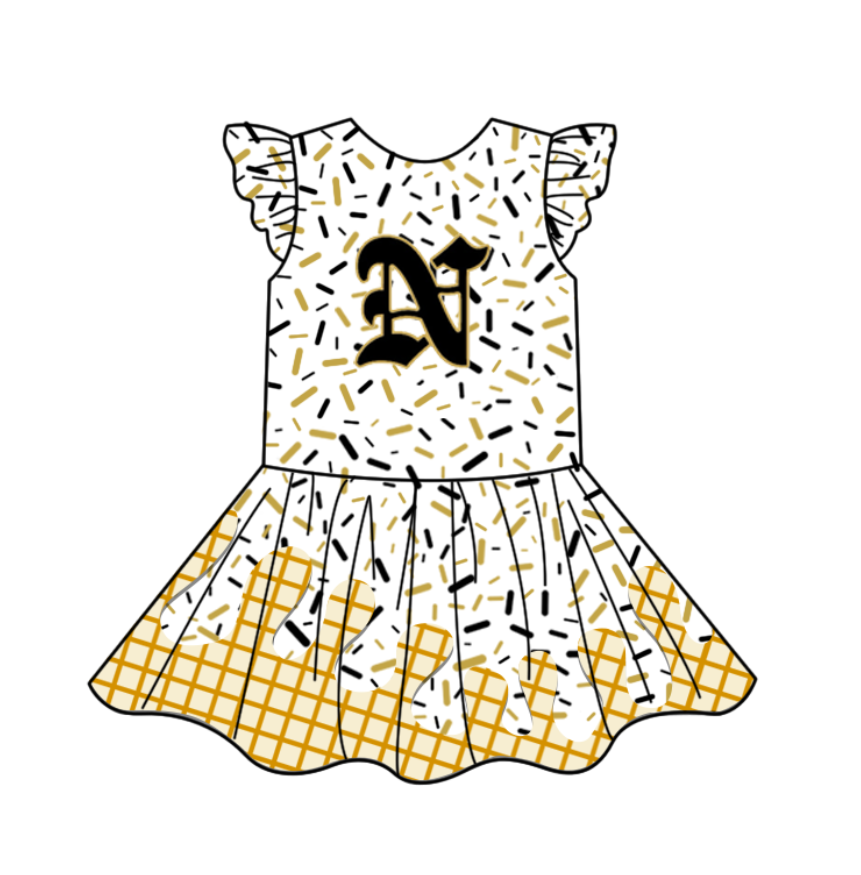 Preorder (moq 5)Baby Girls Flutter Sleeve Drip Sprinkles Team Short Knee Length Dresses