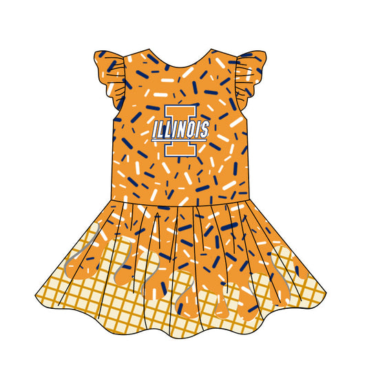 Preorder (moq 5)Baby Girls Flutter Sleeve Drip Sprinkles Team Short Knee Length Dresses