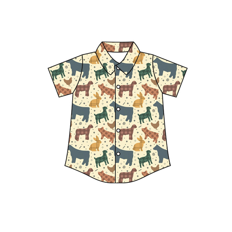 Preorder (moq 5)Baby Boys Short Sleeve Flower Animals Button Shirts Top