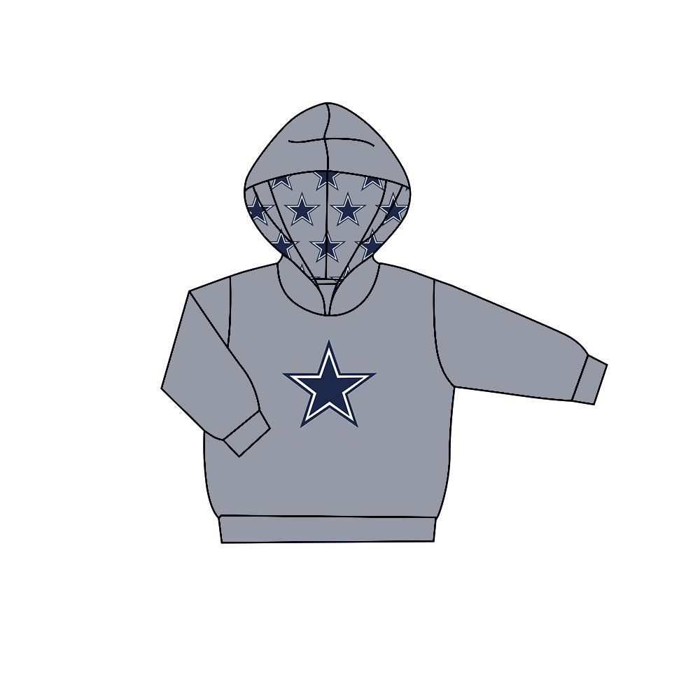 Preorder (moq 5)Baby Boys Gray Long Sleeve Stars Team Hoodies Top