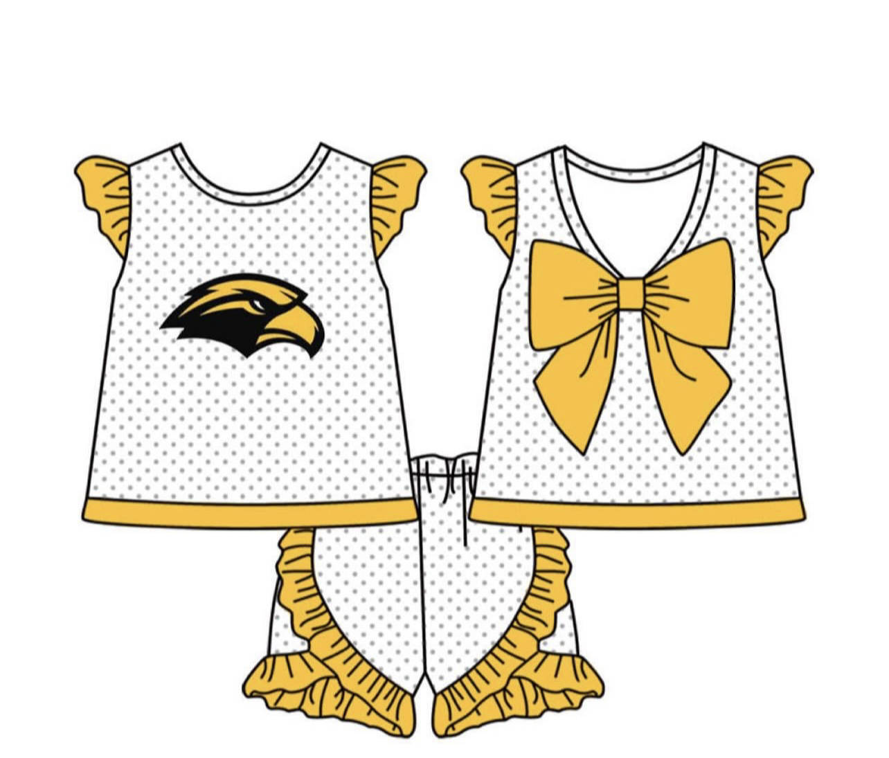 Baby Girls Yellow Team Bow Tunic Shorts Clothes Sets preorder(moq 5)