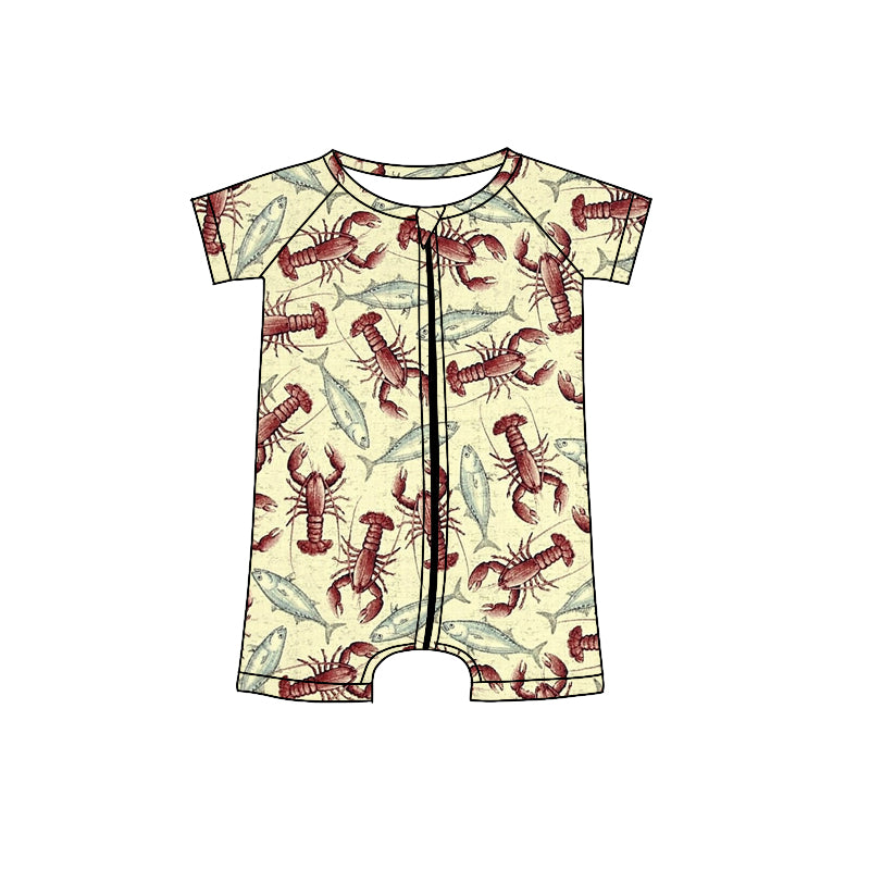 Preorder(moq 5)Baby Infant Boys Crawfish Fishing Zip Rompers