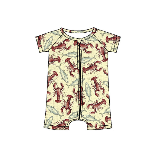Preorder(moq 5)Baby Infant Boys Crawfish Fishing Zip Rompers