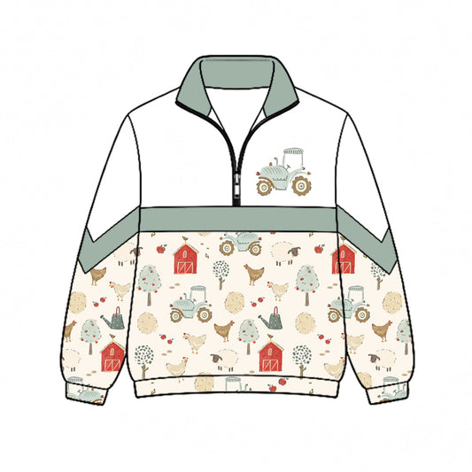 Preorder (moq 5)Baby Boys Chicks Houses Trucks Farm Fall Zip Pullovers Top