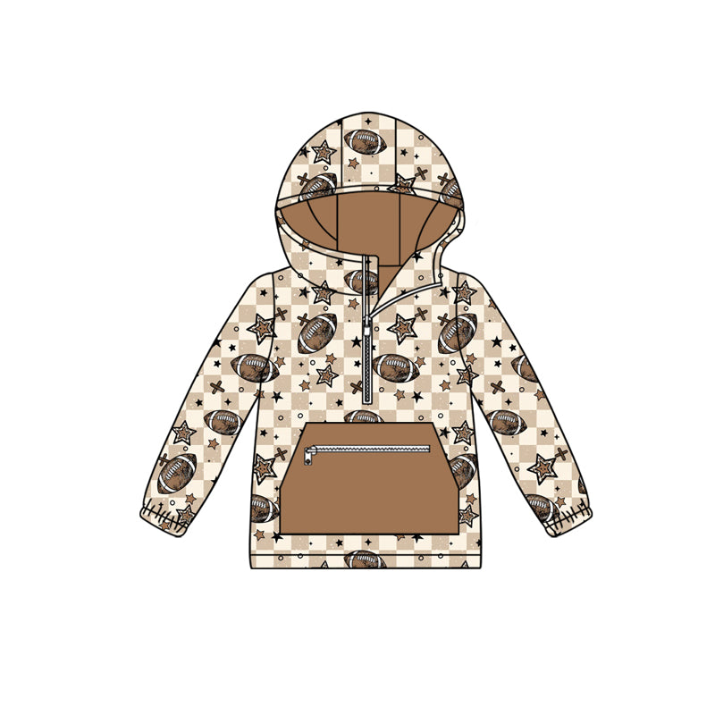 Baby Boys Long Sleeves Football Stars Plaid Pocket Zipper Team Hoodies Preorder