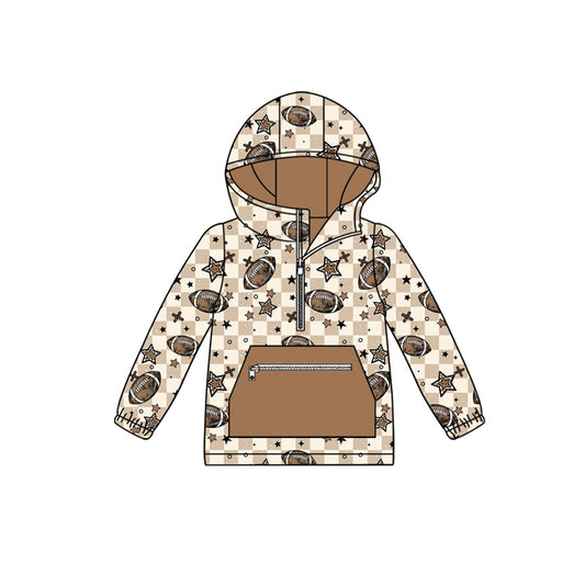 Baby Boys Long Sleeves Football Stars Plaid Pocket Zipper Team Hoodies Preorder