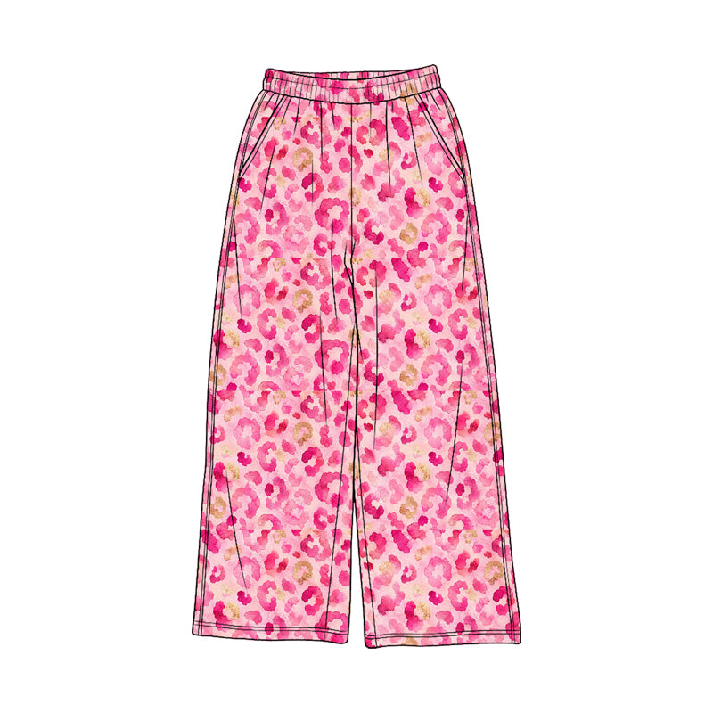 Pre-order(moq5) Girls’ Fall Pink Wide-Leg Pants, Elastic-Waist Casual Straight-Leg Long Trousers