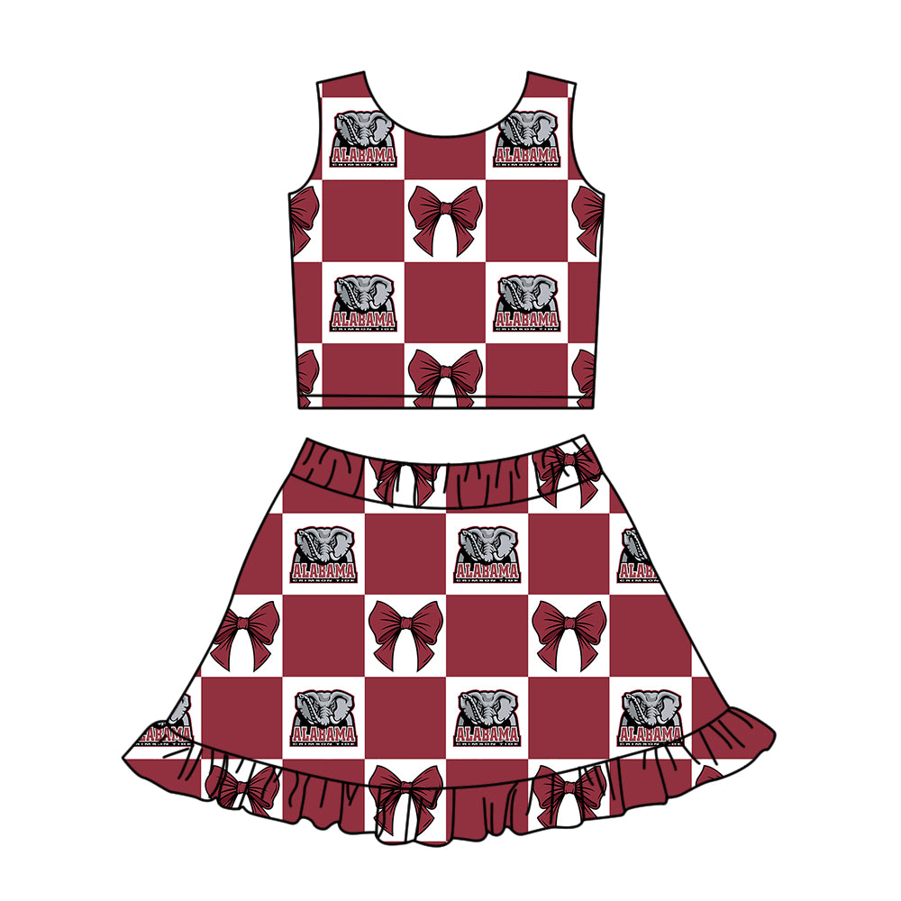 Preorder (moq 5)Baby Girls Alabama Elephants Bows Vests Ruffle Skirt Shorts Team Clothes Sets
