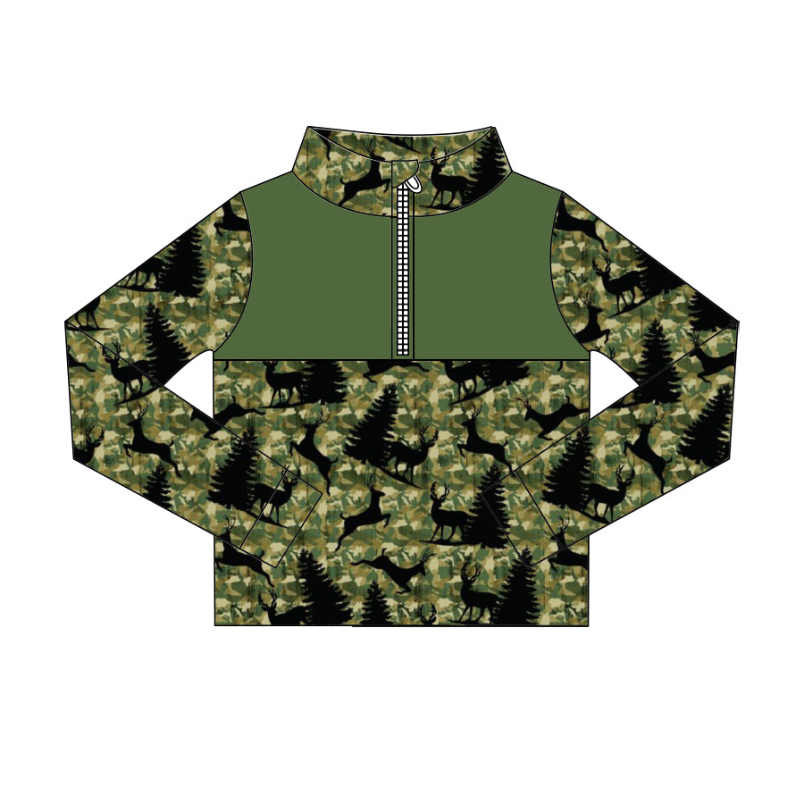 Preorder (moq 5)Baby Boys Long Sleeve Ducks Deer Camo Hunting Zip Pullovers Tops