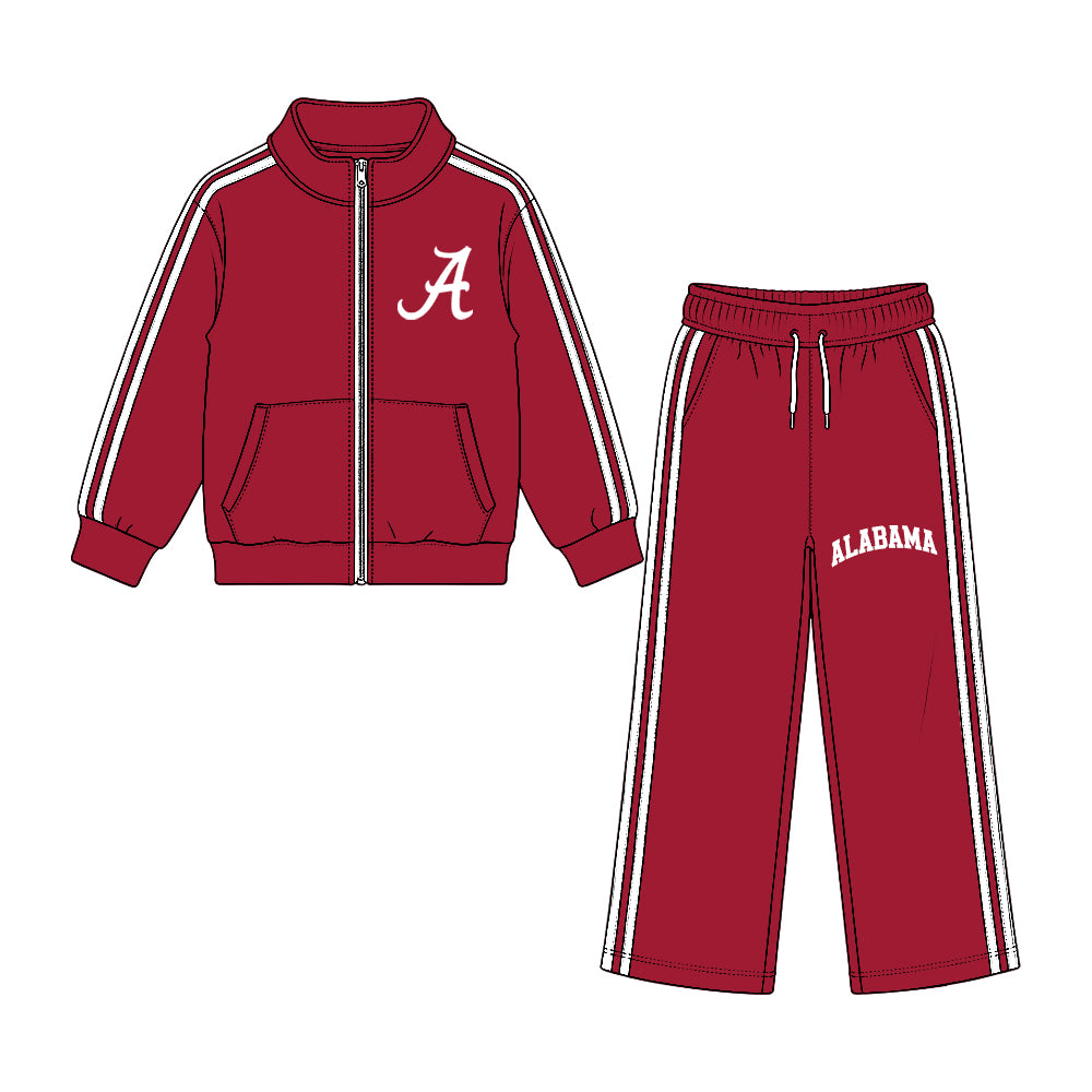 Preorder (moq 5) Baby Boy Clothes Red Letter Graphic Print Long Sleeve Zip Jacket Wide Leg Pant Outfit Set