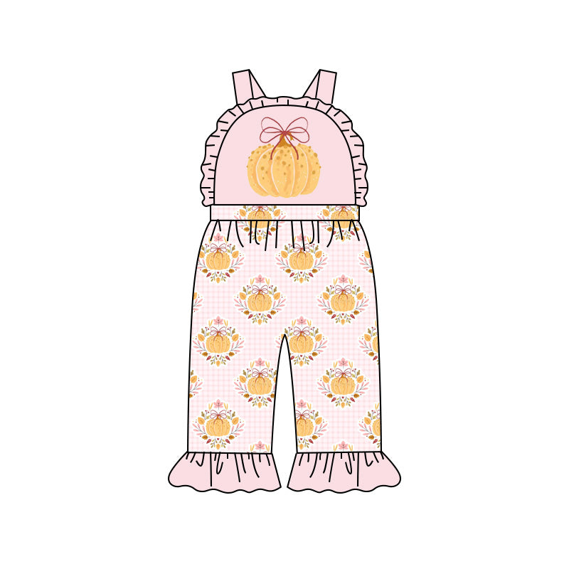 Preorder (moq 5)Baby Girls Strap Flowers Pumpkins Fall Ruffle Pant Jumpsuits