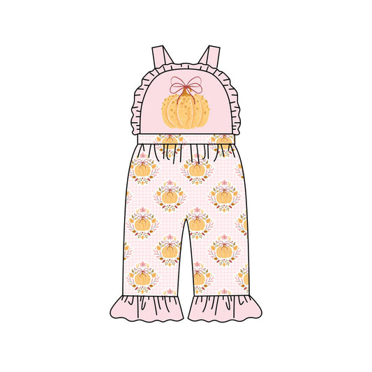 Preorder (moq 5)Baby Girls Strap Flowers Pumpkins Fall Ruffle Pant Jumpsuits