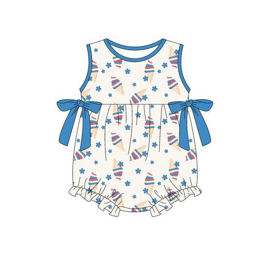 Preorder (moq 5)Baby Girls Sleeveless Flowers Ice Creams Bows 4th of July Ruffle Rompers