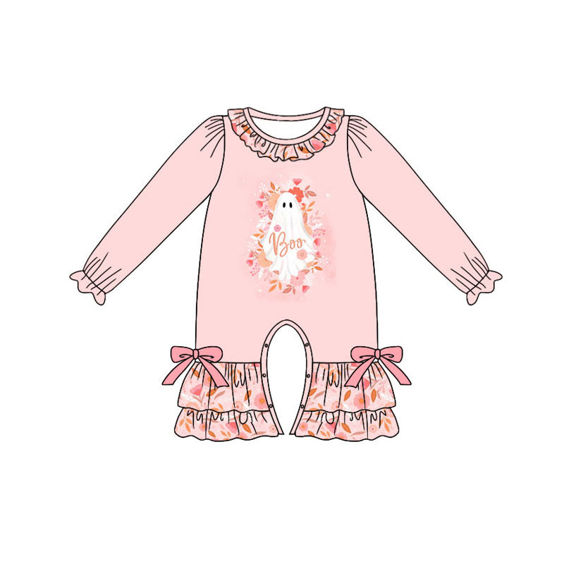 Preorder (moq 5)Baby Girls Ghosts BOO Flowers Ruffle Pant Halloween Rompers